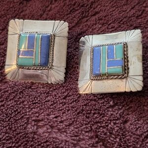 Silver and Turquoise Square Earrings